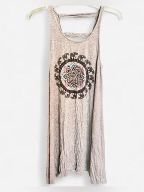 Gray Tank/Dress/Tunic with Mandala Elephant Graphic and Ladder Back